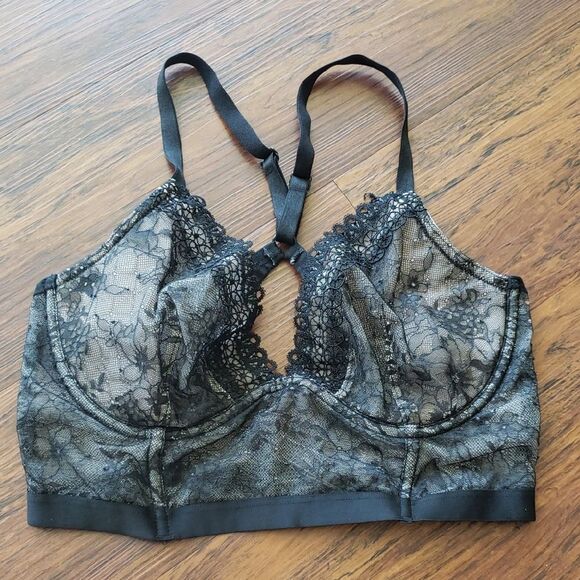 PINK Victoria's Secret Other - Victorias Secret Very Sexy Black Floral Lace Elegant Unlined Plunge Bra Size 34D